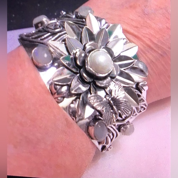 Stampd Jewelry - Moonstone Pearl 925 Sterling Silver Cuff Bracelet